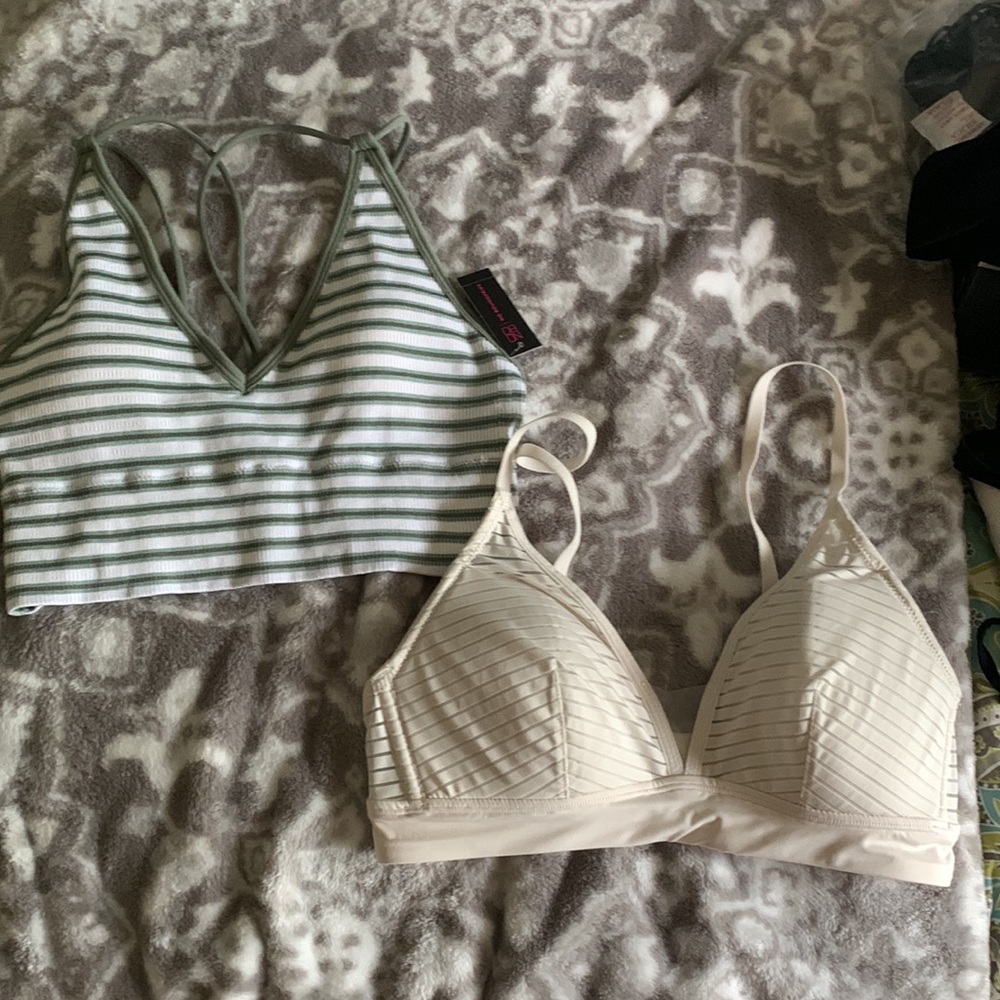 No Boundaries Green stripe bralette & white Auden bralette